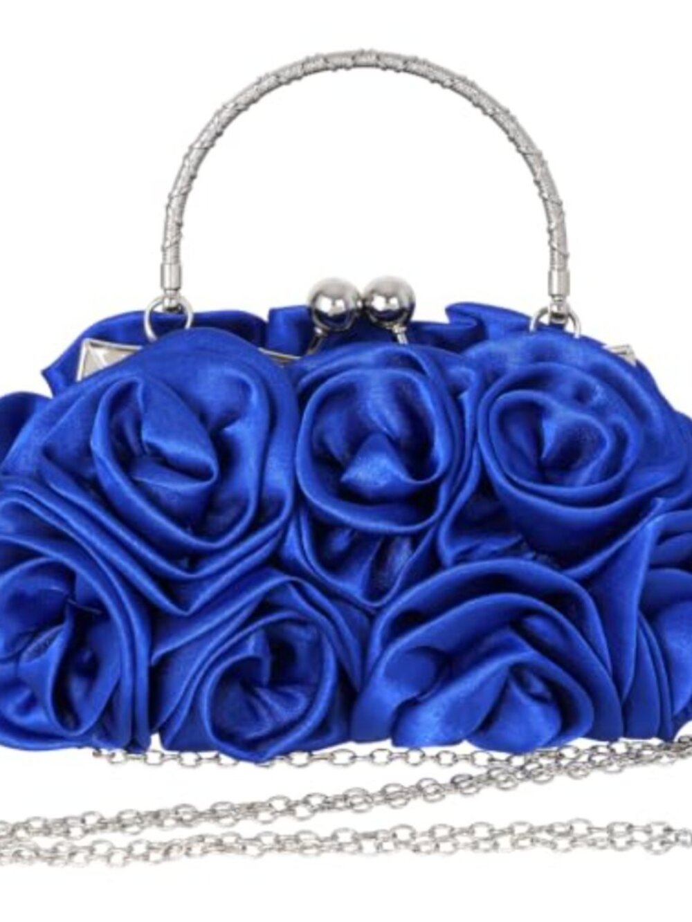 Womens Floral Evening Clutch Purse with 3D Flower, Kiss-Lock Wristlet & Chain